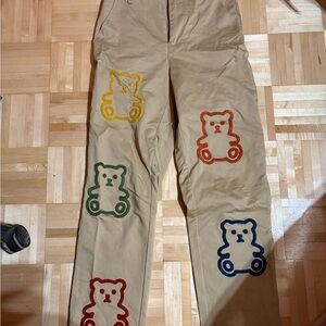 Khaki Pants with Colorful Bear Patches